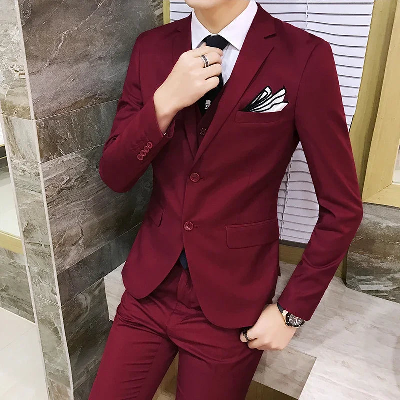 Men's 3-Piece Slim Fit Suit – Business & Wedding Formal Set with Blazer, Vest & Pants