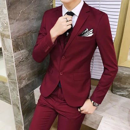 Men's 3-Piece Slim Fit Suit – Business & Wedding Formal Set with Blazer, Vest & Pants