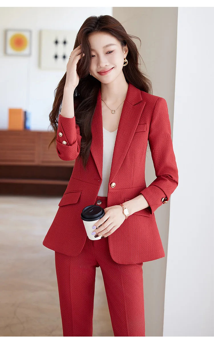 Casual Blazer Suits for Women Office Wear Long Sleeve Single Button Jacket 2 Pieces Set Chic Fashion Pant Suits Elegant Ladies