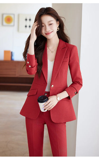 Casual Blazer Suits for Women Office Wear Long Sleeve Single Button Jacket 2 Pieces Set Chic Fashion Pant Suits Elegant Ladies