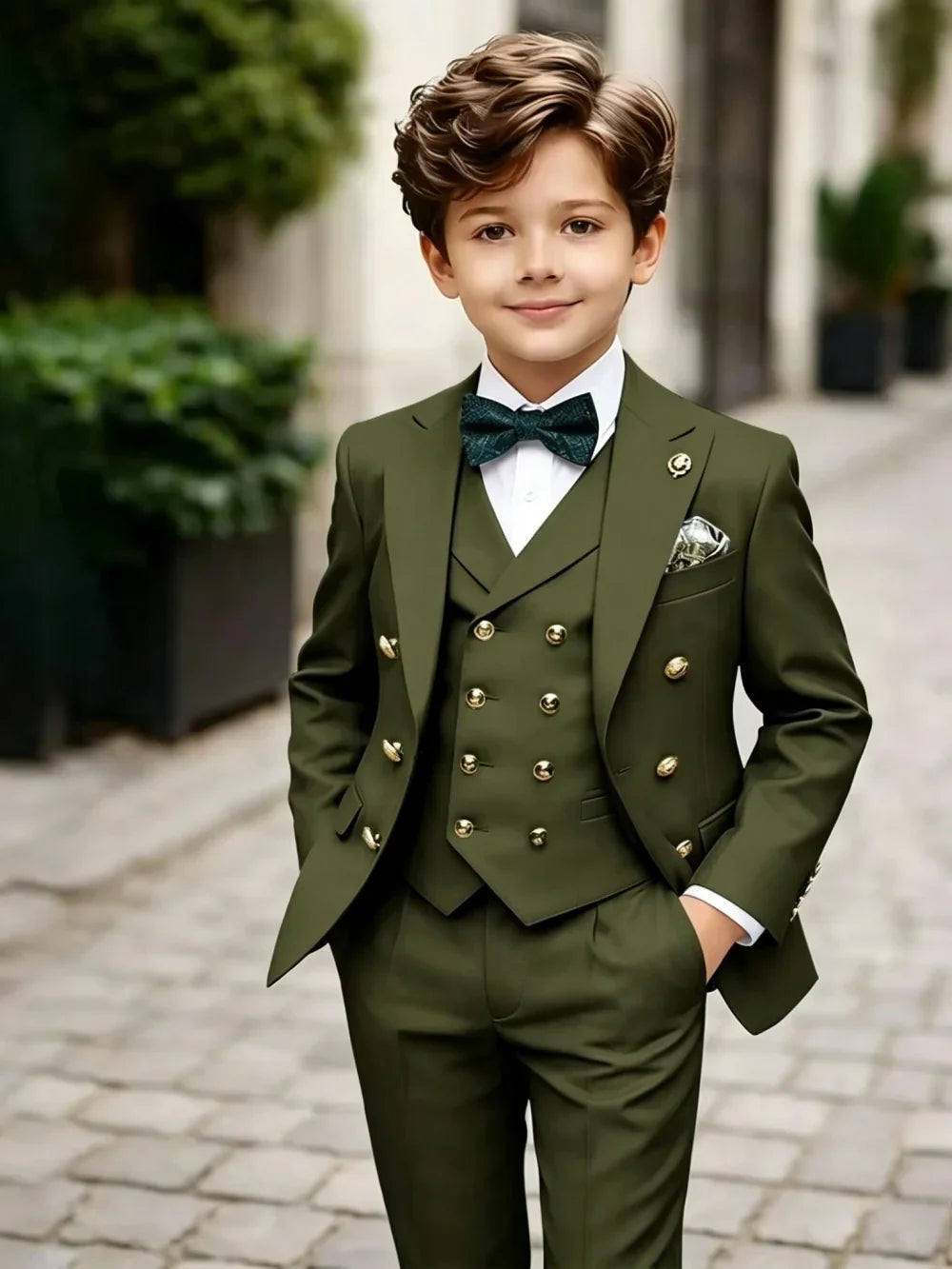 3 Pieces Boys Homecoming Suit Set 3 Pieces Banquet Party Wear Classic Peak Lapel Kids Slim Fit Tuxedo Wedding Ring Bearer Outfit