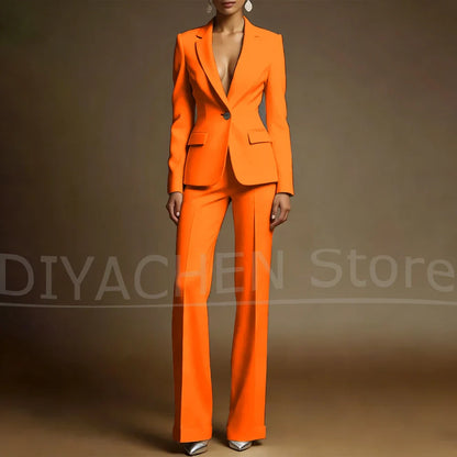Women's White Suit Set Slim Fit Two Piece Jacket and Wide Leg Pants Office Casual Formal Occasions Elegant Female Outfit