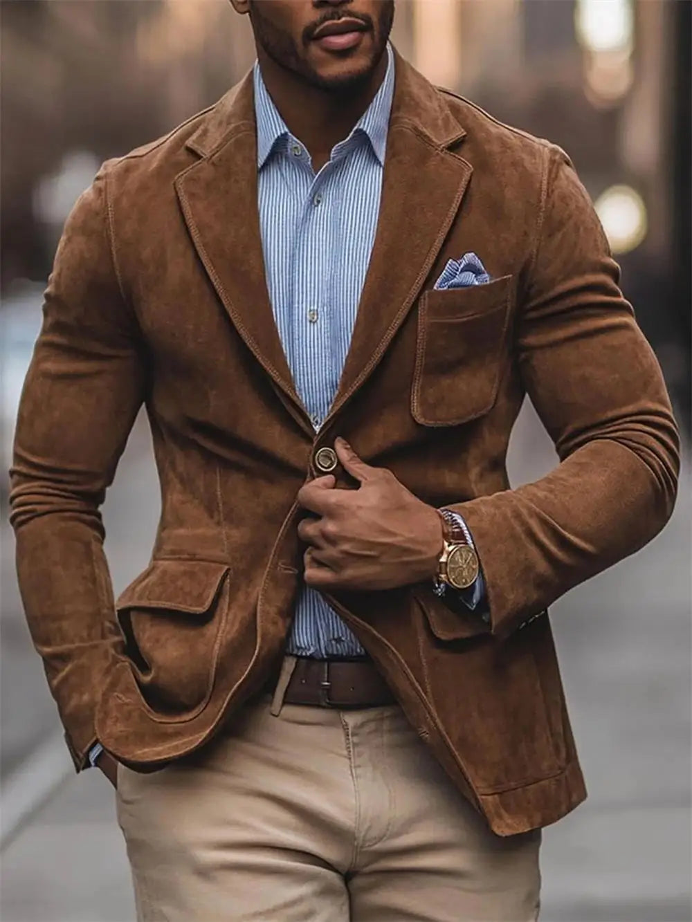Chamois Leather Man Blazers Single Breasted Suit Jacket Men's Outdoor Casual Sports Slim Fit Coat  Wedding Part Prom Dinner Work