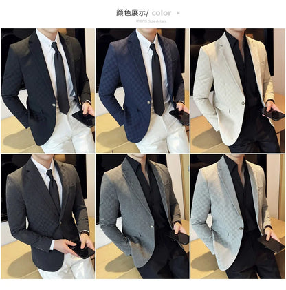 2024 Spring Plaid Blazers Men Single Breasted Casual Business Suit Jacket Fashion Slim Social Banquet Wedding Groom Dress Coats