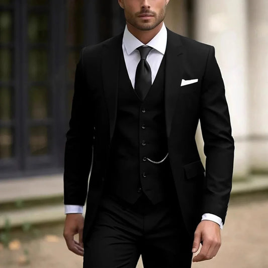 Men's 3-Piece Slim Fit Suit – Solid Color Wedding & Business Formal Set