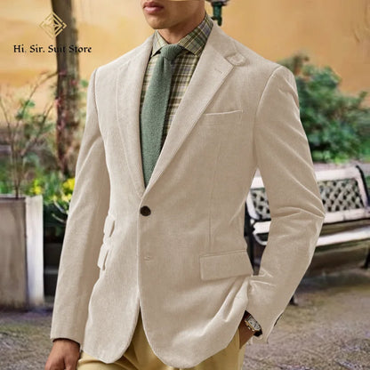 Spring/Autumn New Corduroy Suit Retro Casual Notched Lapel Jacket Single-Breasted Men's Solid Colour Suit Western Sport Coats