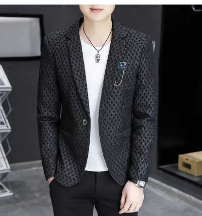 Blazer Men's Fashion Outdoor Travel Gentleman Wedding Slimming Business Versatile Trendy Casual Korean-style Formal Wear Blazer