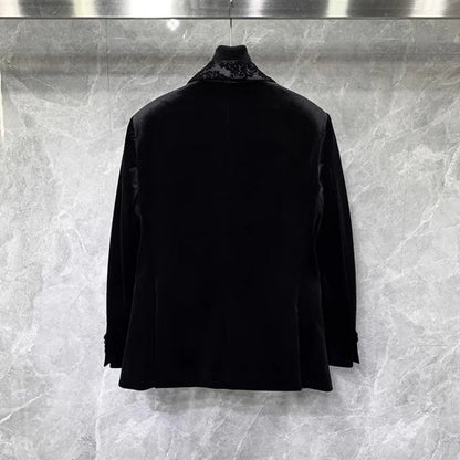 Banquet Elegant Gentlemen Business Fashion Slim Fit New Design Velvet Blazers Pants Mens Two Piece Set Groom Formal Suits Sets