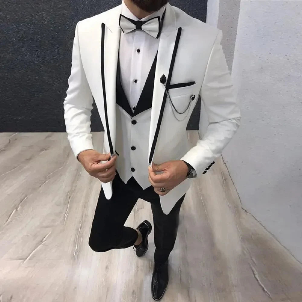 Men wedding Suits Slim Fit Casual Business Groomsmen Grey Green Ivory Lapel Tuxedos for Formal Wedding 3 pic (Blazer+Pants+Vest)