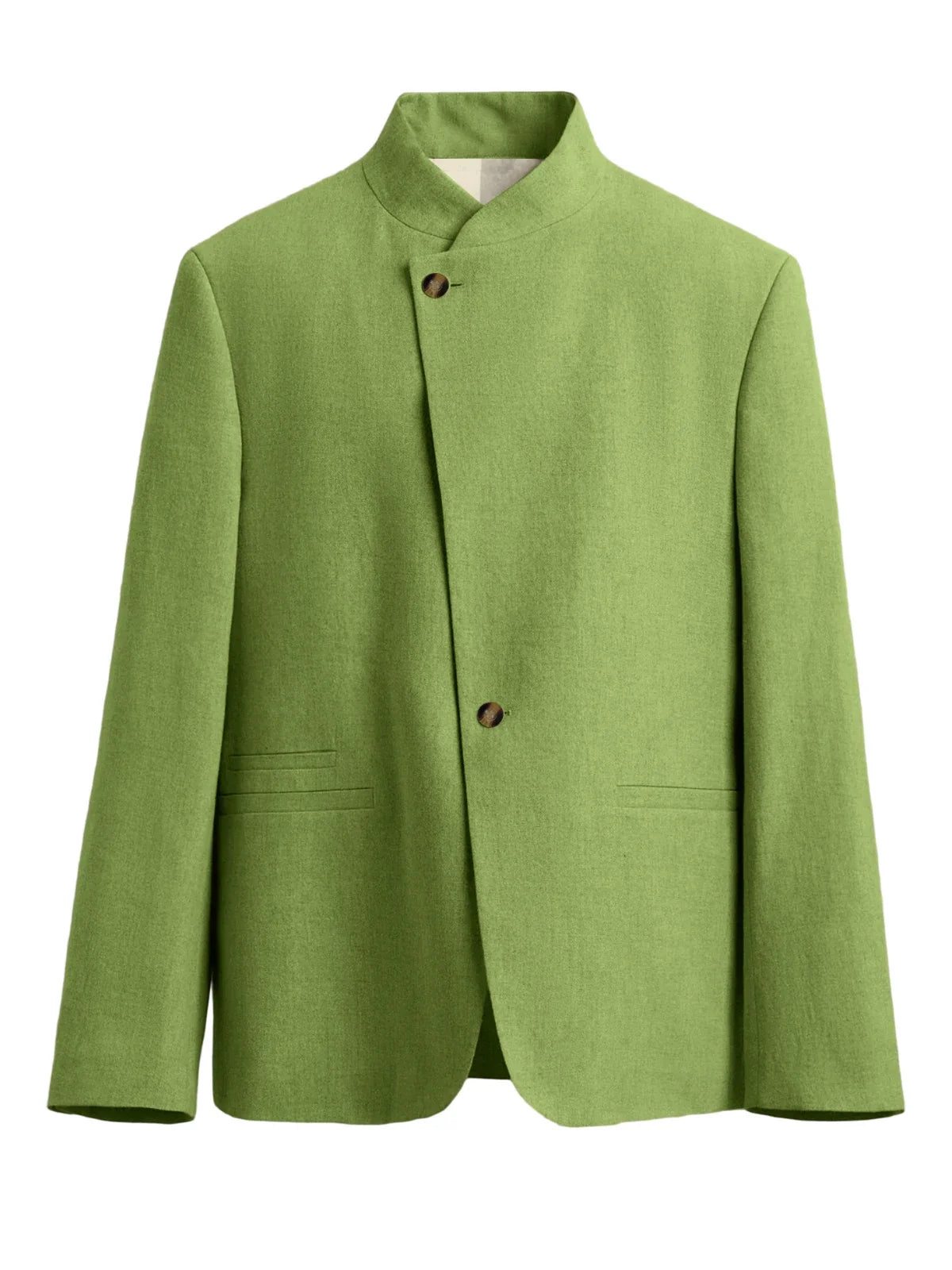  Mandarin Collar Men‘s Blazer Linen Blend Chinese Stand Collar Men Jacket Asymmetric Button Breathable Men Coat Wedding Party