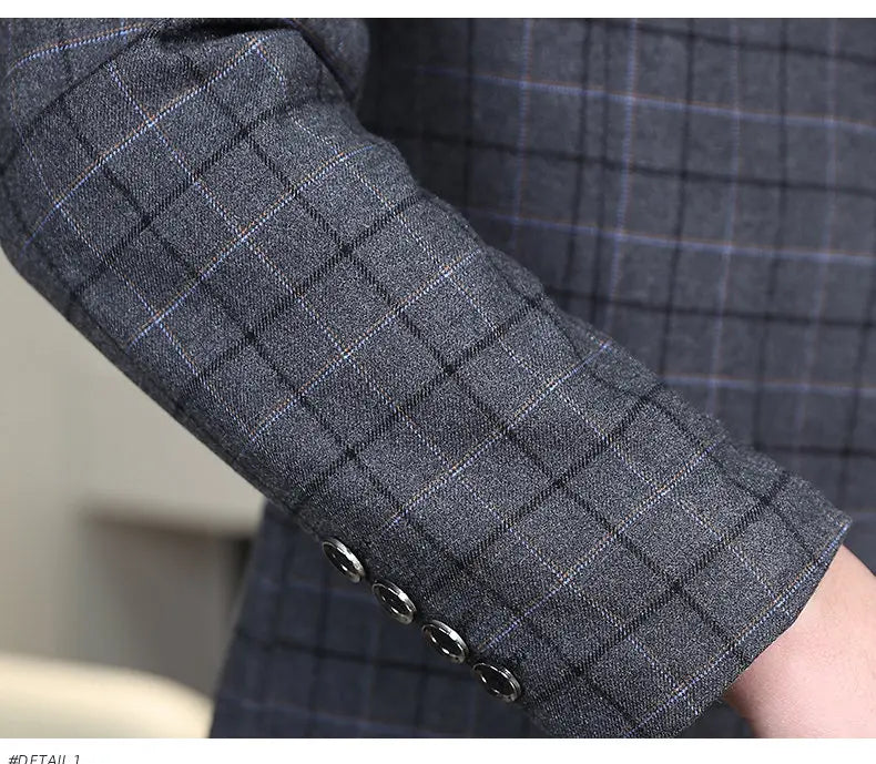 High-quality Men's Stylish and Trendy Business Checkered Single-Piece Western-Style Casual, Fashionable and Form-Fitting Small S