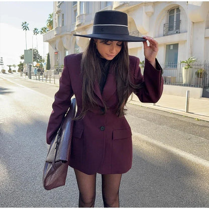 Women's Autumn Winter Slim Waist Chic Blazer Coats Office Ladies Double Breasted Fashion Suits Jacket Women Clothing