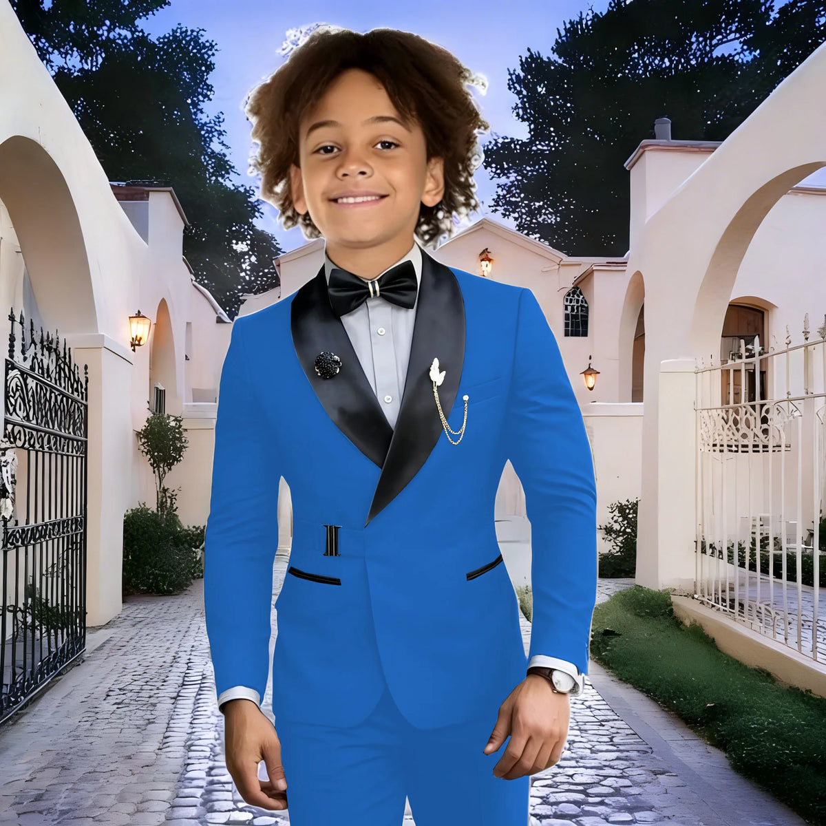 Navy Blue Boy Suits Wedding Kids Tuxedos 2 Pieces Formal Blazer Shawl Lapel Double Breasted Prom Suits (Jacket+Pants)