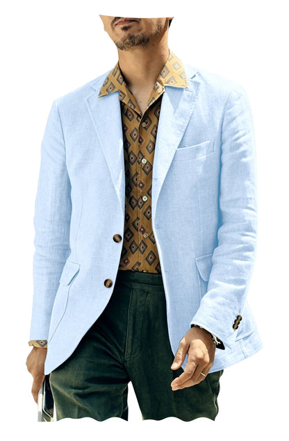 Men's Linen Blazer Single Breasted 2-Button Notched Lapel Slim Fit for Summer Wedding