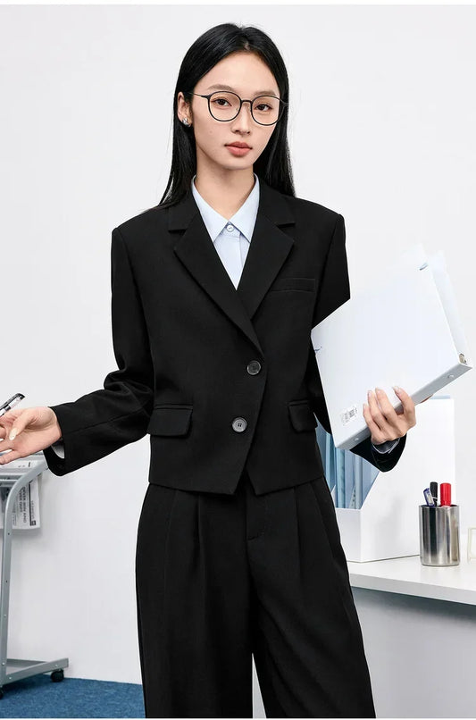 Women Cropped Blazer 2026 Autumn Notch Lapel Single-Breasted Two-Button Jacket Office Commute Top Ladies Q53XA1652