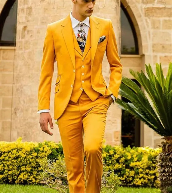 3 Piece Wedding Dress Suits Slim Fit Notch Lapel Tuxedos Party Leisure Formal Male Suit For Groomsman Suit (Blazer+Vest+Pants)