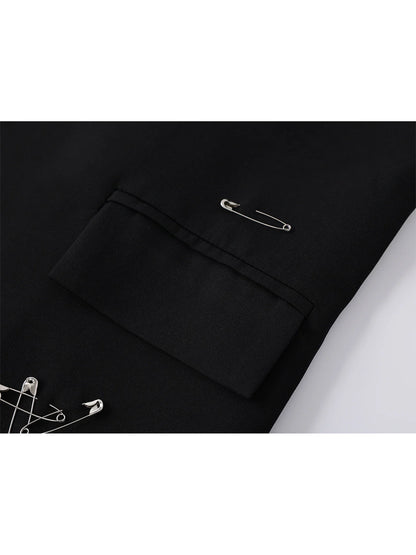 Women Black Gothic Emo Blazer Jacket Vintage Single Breasted Long Sleeve Outerwear Y2k 2000s Chic Fashion Suit Coat Autumn 2025