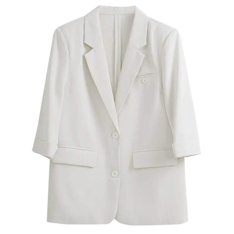 Formal Style Womens Blazers 2026 Spring Office Wear Solid Notched Collar Three Quarter Sleeve Outercoat G24CW89889