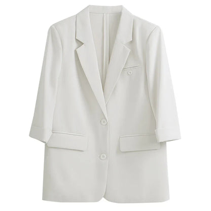 Formal Style Womens Blazers 2026 Spring Office Wear Solid Notched Collar Three Quarter Sleeve Outercoat G24CW89889