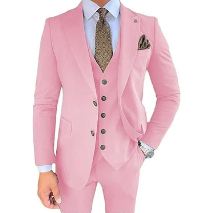 Black Business Formal suits Peaked Lapel Men Suits 3 Piece Groom Wedding Sets Jacket Vest Trousers Dress Tuxedo Blazer