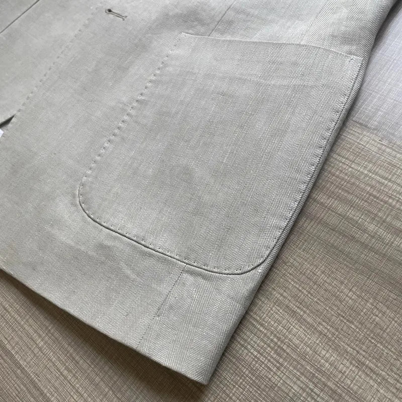 Men Thin Slim Fit Top Quality Beige White Linen Suits Matching Sets Spring Summer Comfortable Two Piece Set Casual Outfits 2025