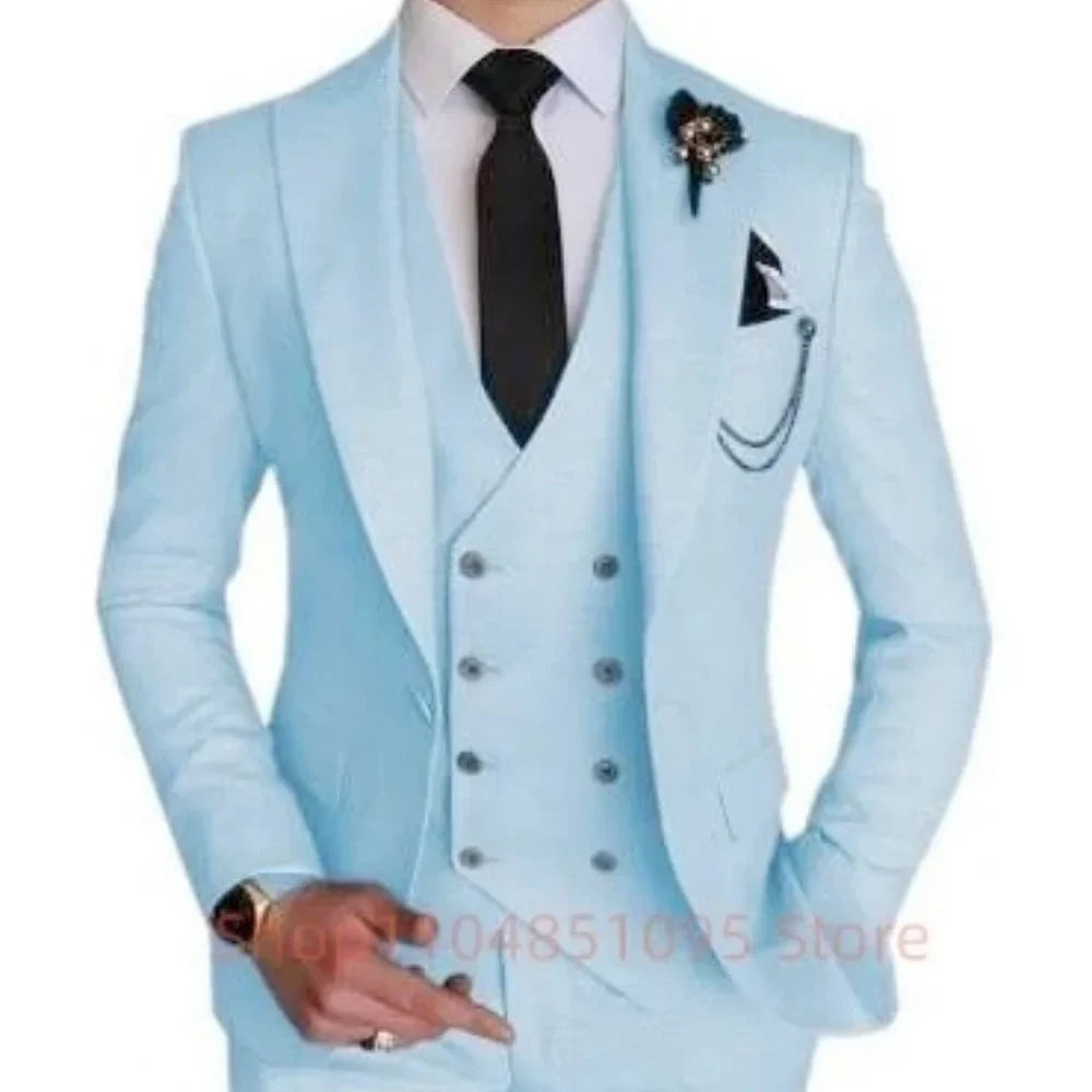 3 Piece Men's Wedding Dress Suits Slim Fit Peak Lapel Blazer+Vest+Pants Groom Tuxedos for Party Formal Suit Elegant Men Clothes