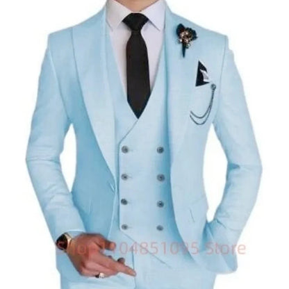 3 Piece Men's Wedding Dress Suits Slim Fit Peak Lapel Blazer+Vest+Pants Groom Tuxedos for Party Formal Suit Elegant Men Clothes