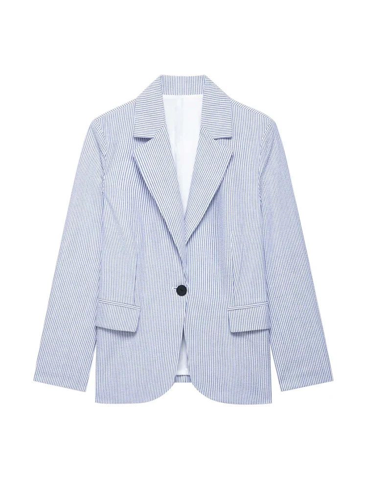 Women's Fashion Striped Blazer Coat with Front Buttons, Long Sleeve, Female Outerwear for Office and Business Wear
