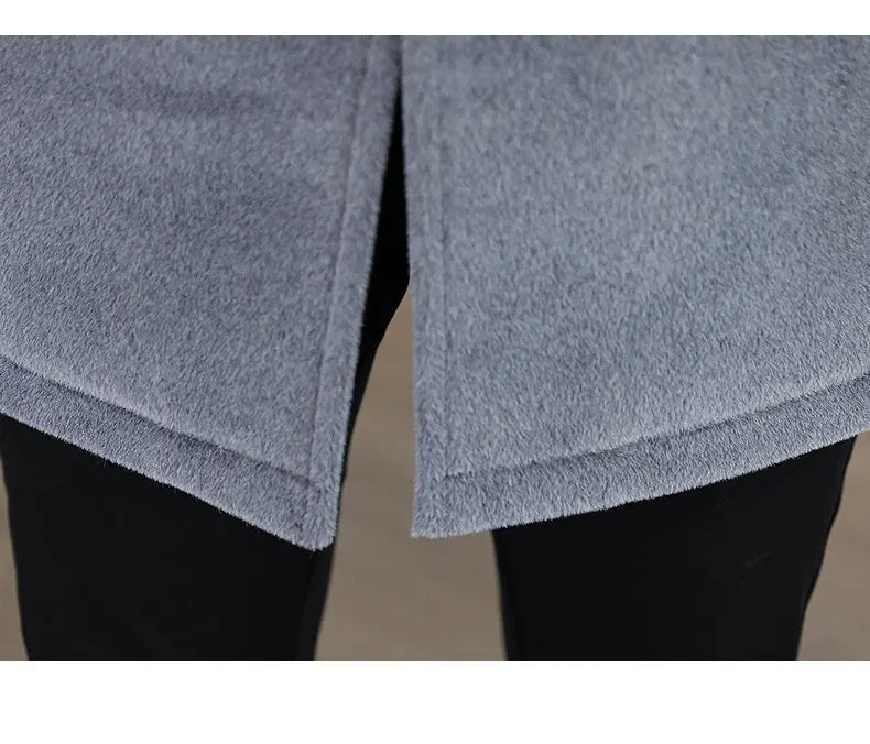 High-quality winter new style mid-length solid color men's fashionable and cool golden mink woolen trench coat with cotton