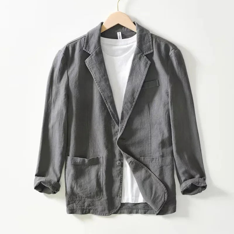 Cotton and Linen Blazer Men's Fashionable Business Casual Outdoor Versatile Travel Lightweight Loose-fitting Retro Style Blazer