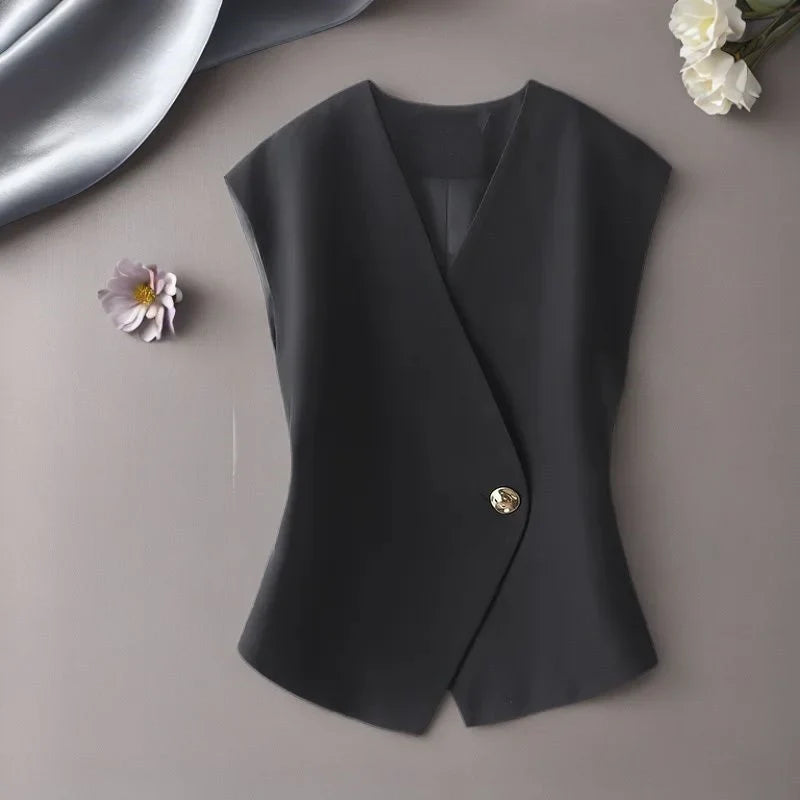 2026 Spring Autumn Short Vest Women Korean Slim Sleeveless Jacket Casual With lining Blazer Waistcoat Female Tops Chaleco Mujer