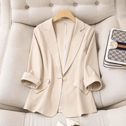 Spring Summer New Style Korean Version Silk Fashion Small Suit Jacket Women Thin Sleeve Seven Button Slim Fit Western Wear