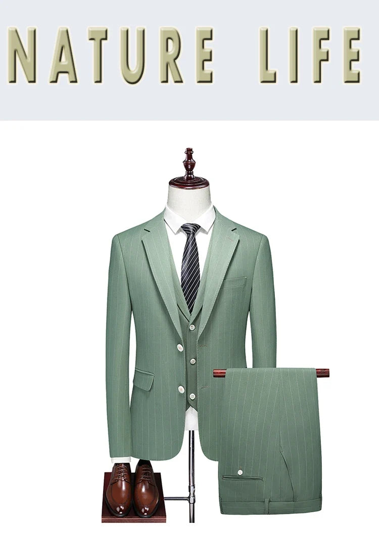 2024 Men's Casual Three-Piece Dress Suit Slim Fit Striped Wedding Outfit with Vest And Trousers High-Quality Fashionable