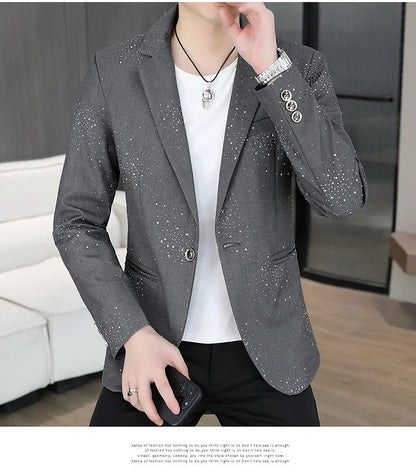 Blazer Men's Sequined High-end Hot Diamond Style Business Outdoor Travel Wedding Youth Slimming Casual High Formal Wear Blazer