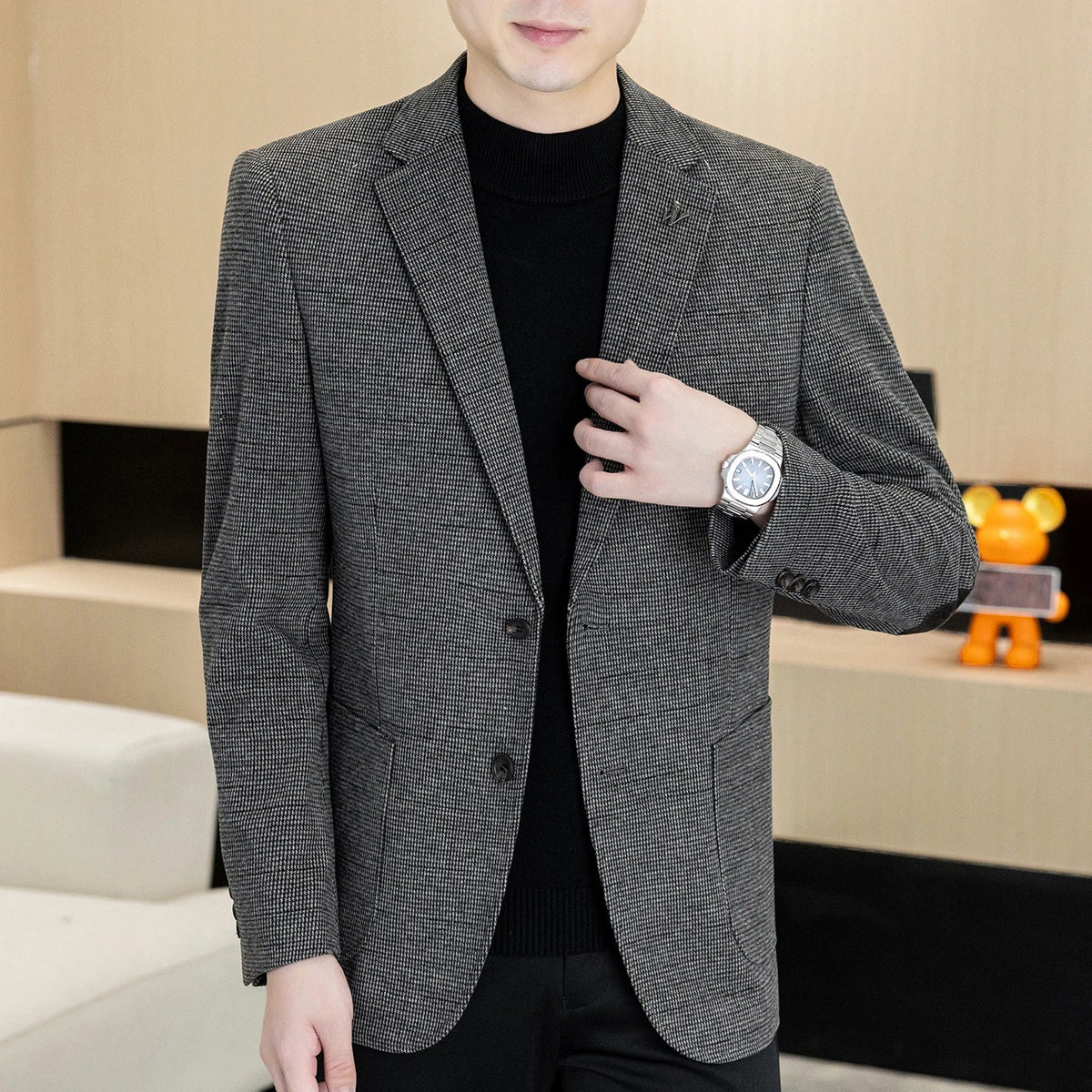 Men's Blazer Single Breasted Smart Casual Grey Coffee Spring Autumn