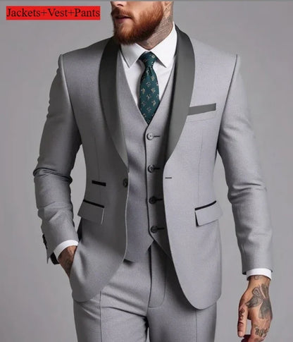Ensemble de costume habillé pour homme, coupe ajustée, décontracté pour affaires, smoking de mariage, manches longues, revers crantés, marié