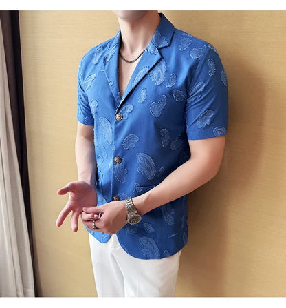 Summer Thin Ice Silk Without Lining Suit Coats 2025 New High-end Fashion Jacquard Casual Social Shirt Coat Men Clothing 4XL-M