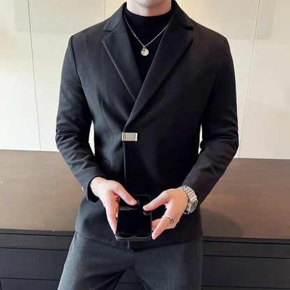 2024 Autumn Winter Men Blazers British Style Woolen Suit Jacket for Men's Business Casual Blazers Wedding Froom Dress Caots