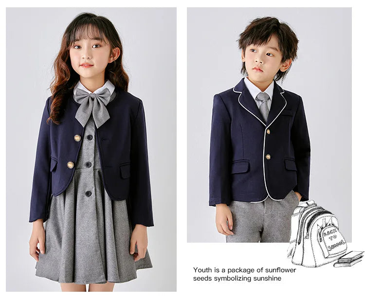 Kids School Uniforms Girls British Japanese Navy Jacket Suit Dress Boys Blazer Formal Outfits Chidren Student Clothes Class Sets