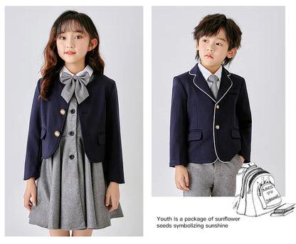 Kids School Uniforms Girls British Japanese Navy Jacket Suit Dress Boys Blazer Formal Outfits Chidren Student Clothes Class Sets