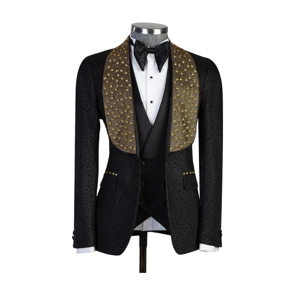 Modern Men's Suits Beads Lapel 2 Pieces Blazer Pants Business Formal Work Wear Wedding Groom Tuxedo Customized Costume Homme