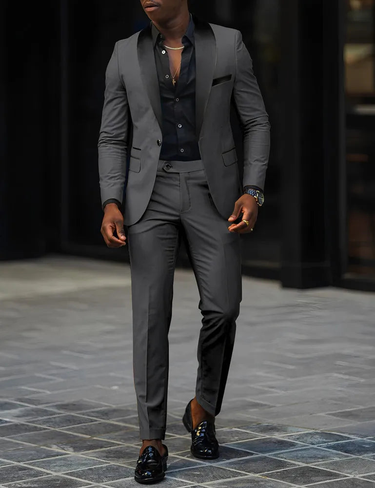 Ensemble 2 pièces pour homme, costume de mariage ou d'affaires, veste à un bouton et pantalon, ensemble veste slim fit