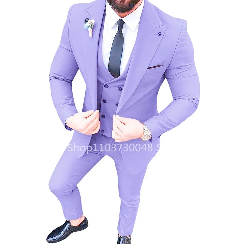 Ensemble de 3 costumes de smoking pour homme avec blazer, gilet simple boutonnage et pantalon pour mariage et occasions professionnelles décontractées