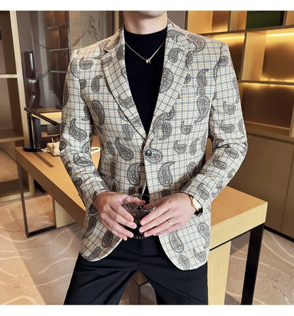 2025 Fashion Embroidery Jacquard Suit Jacket Korean Style Slim Fit Business Formal Social Prom Party Tuxedos Men Clothing 5XL-M