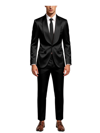 Men's Satin Suit 2-Piece Slim Fit Shawl Lapel Tuxedo for Wedding & Formal Events