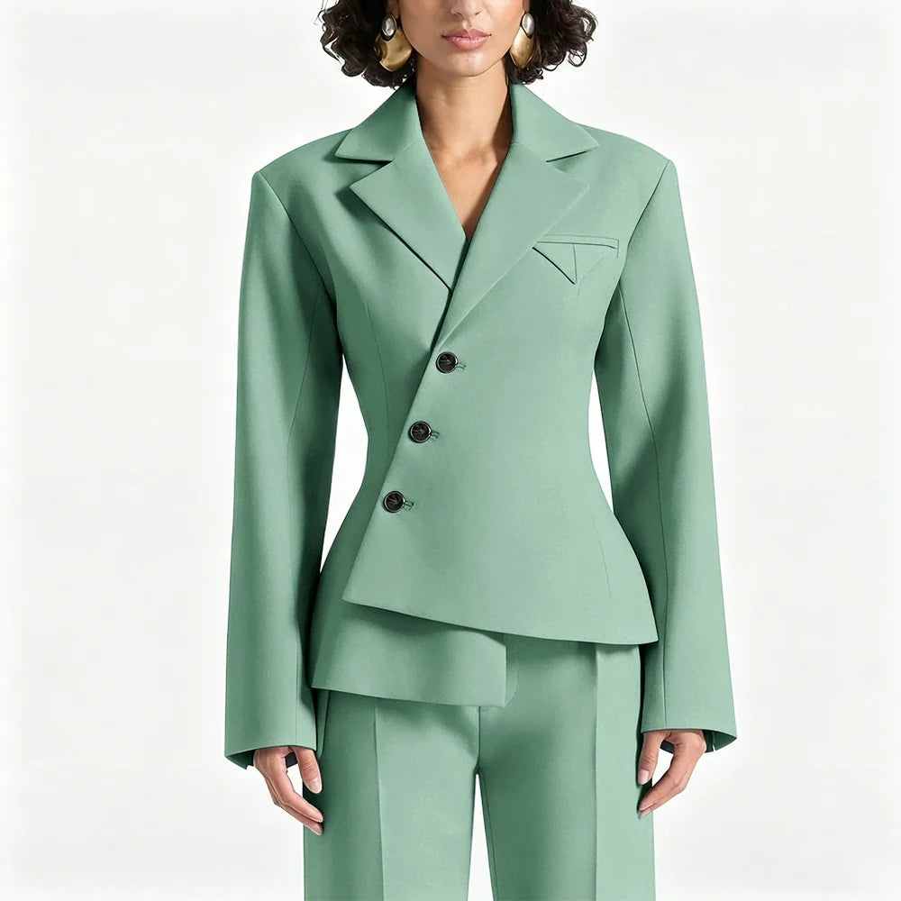 Black Asymmetric Blazer Suit Women's Slim Fit Single Breasted Notch Lapel Set Minimalist Office Modern Casual Workwear Outfit