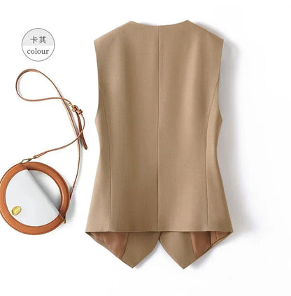Korean Women Vest 2025 New High-end Casual Suit Vest Commuting Slim Collarless Short Vest Female Sleeveless Jacket Waistcoat Top