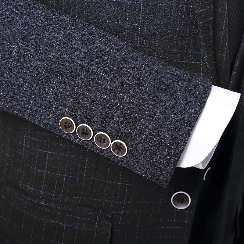 British Style 3-Piece Suit Set - High-Quality Men's Fashion Wedding Banquet European American Look with Jacket Vest Trousers