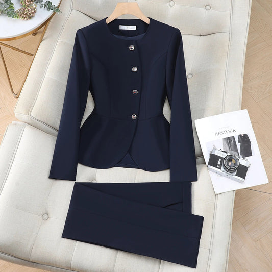 Elegant Ladies Autumn Trousers Suit Women Long Sleeve Blazer and Pants 2 Piece Matching Sets Work Wear Office Formal Outfit