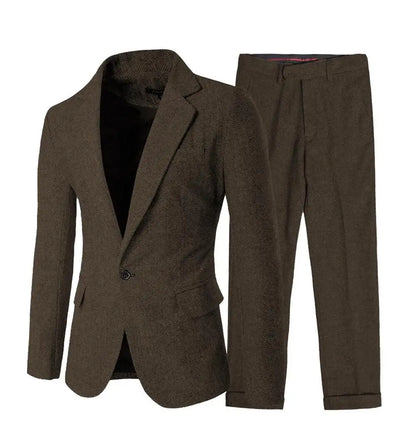 2 Piece Gray/Brown Herringbone Winter Suit for Men Wool Tweed Slim Fit Formal Groom Wedding Tuxedo Sets Office Business Suits